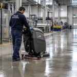 Pulizia pavimenti industriale con operatore a terra